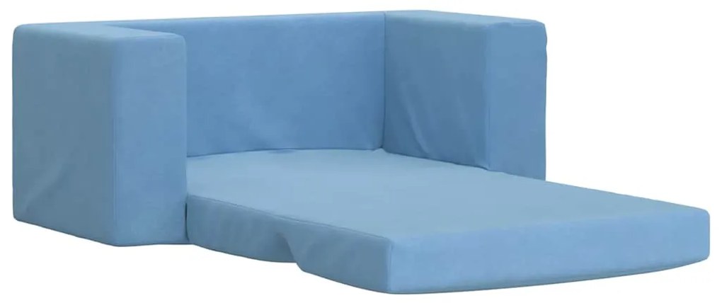 Sofá-cama infantil de 2 lugares pelúcia macia azul