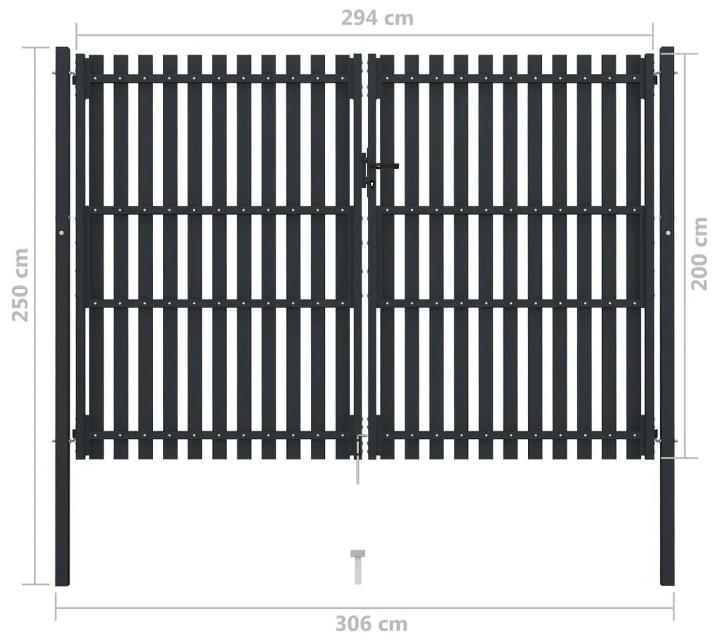 Portão de cerca com porta dupla 306x200 cm aço antracite