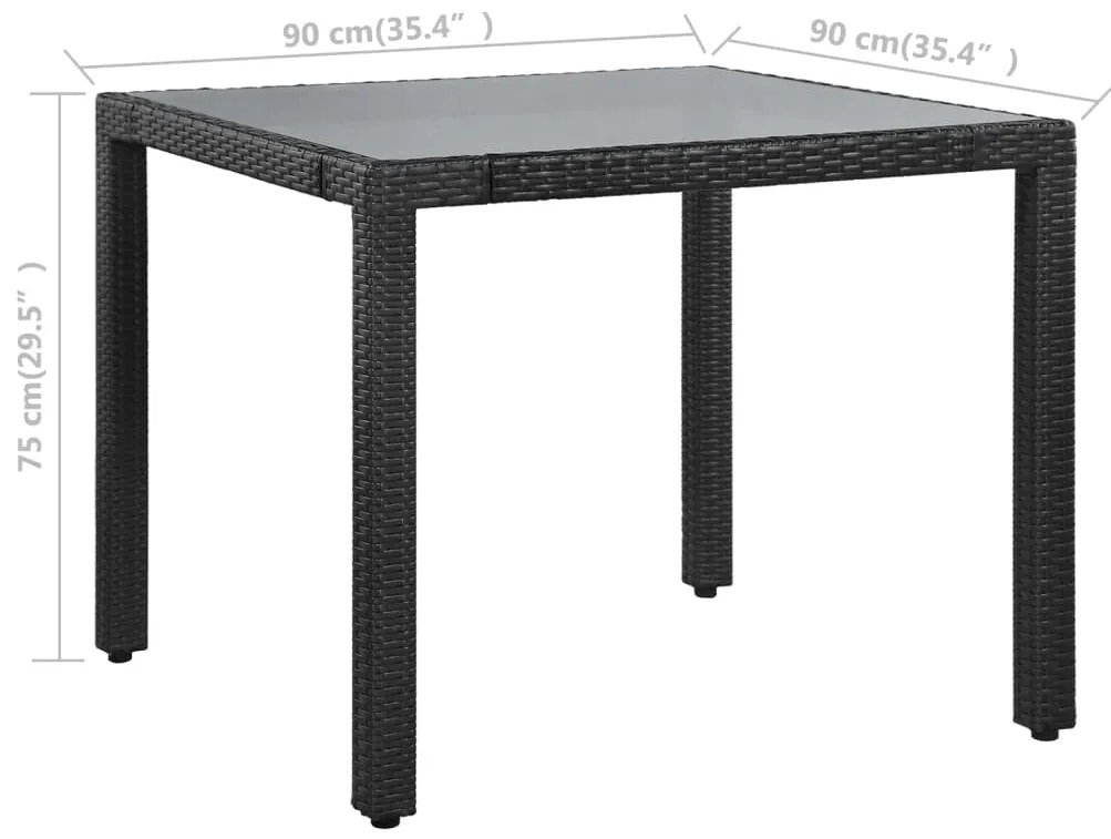 5 pcs conjunto de jantar para jardim vime PE preto