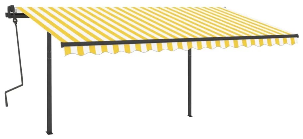 Toldo retrátil manual com postes 4x3 m amarelo e branco