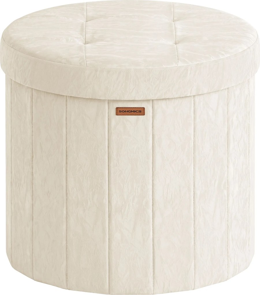 Banco redondo com espaço de arrumação 47 x 47 x 45 cm, dobrável, em couro sintético, 65 L creme