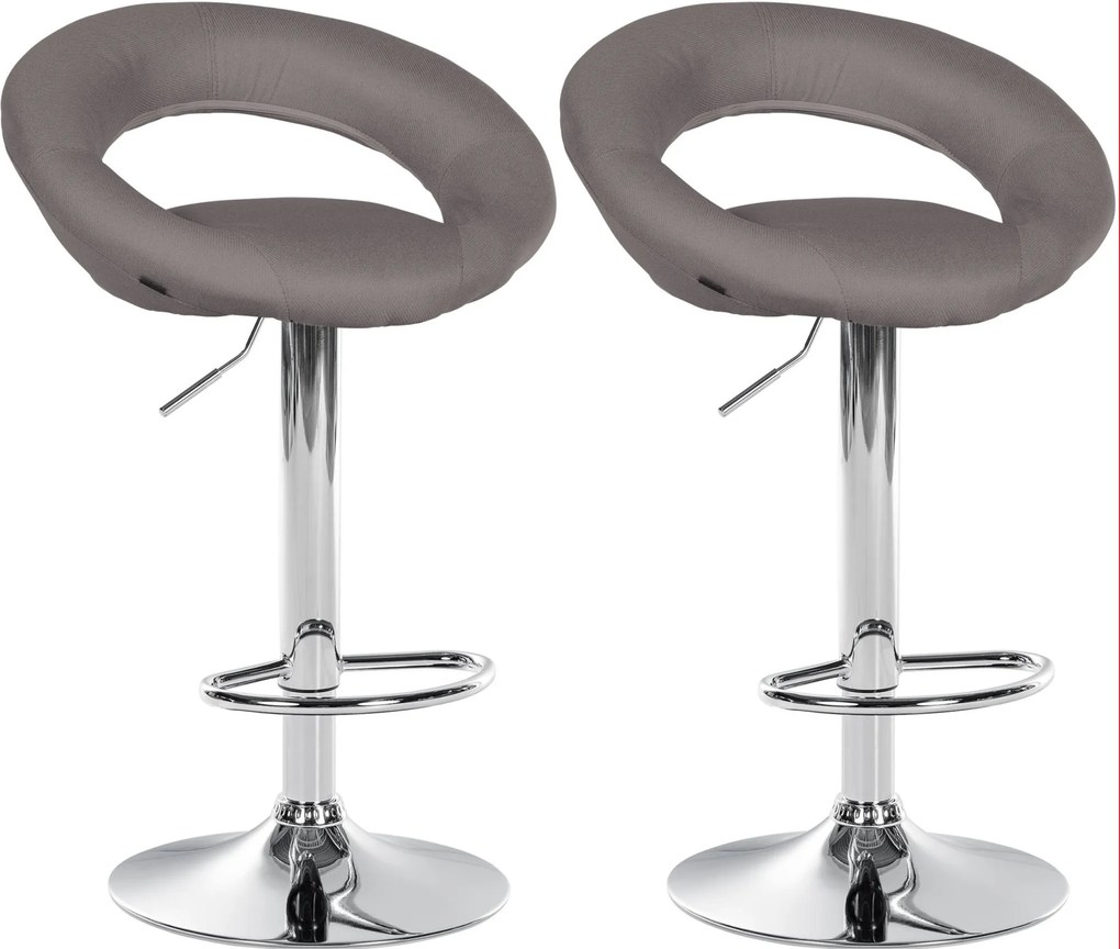 Conjunto de 2 bancos de bar Olinda em tecido e com estrutura cromada 52 x 77-97 x 47 cm Cinzento