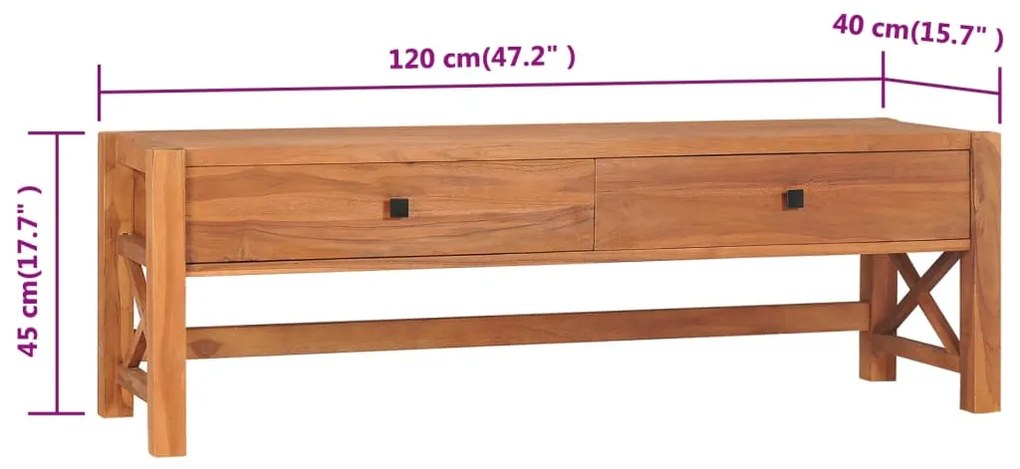 Móvel de TV com gavetas 120x40x45 cm madeira de teca maciça