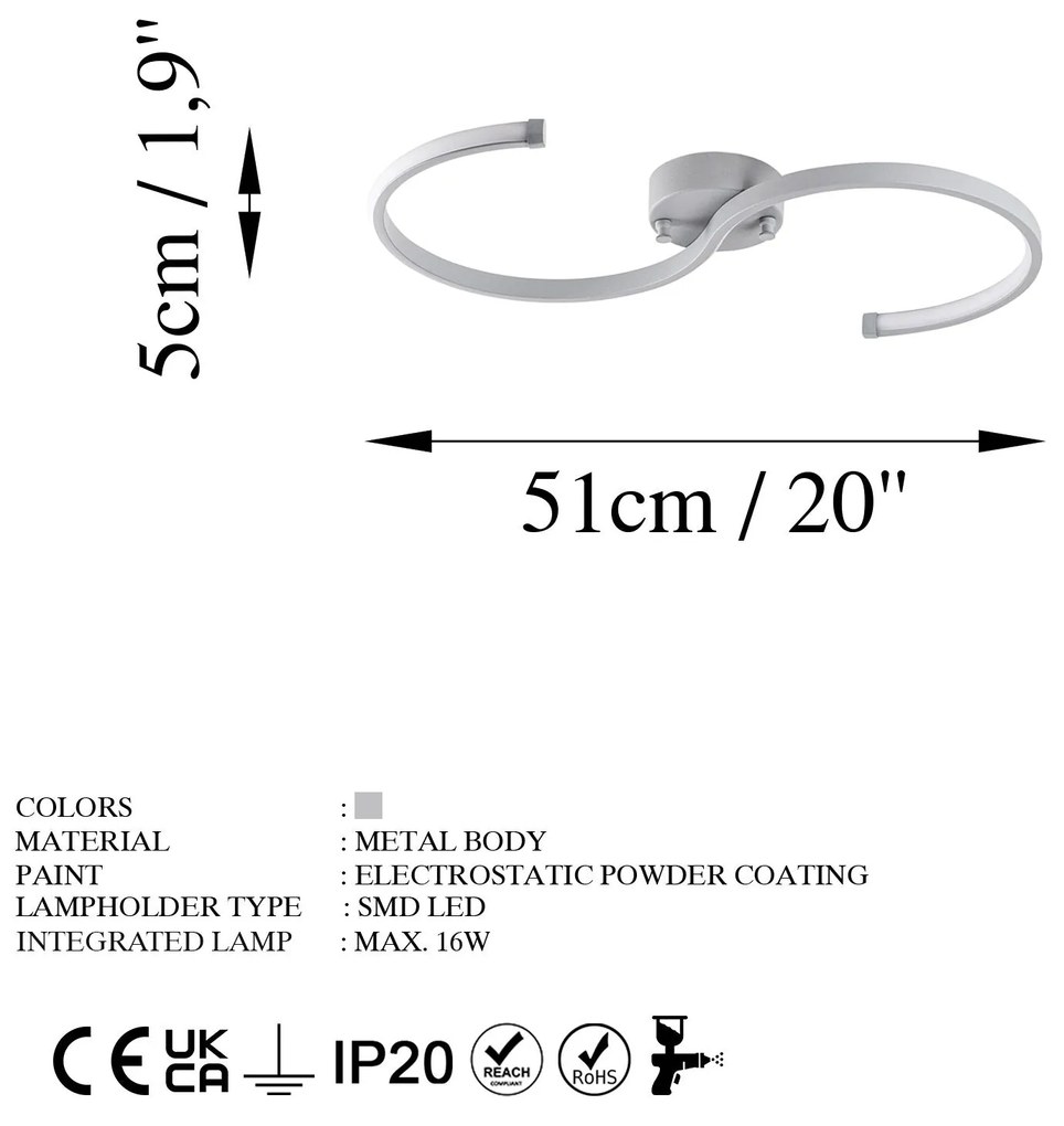 Lustre Es – Cinzento – 25x51x5 cm