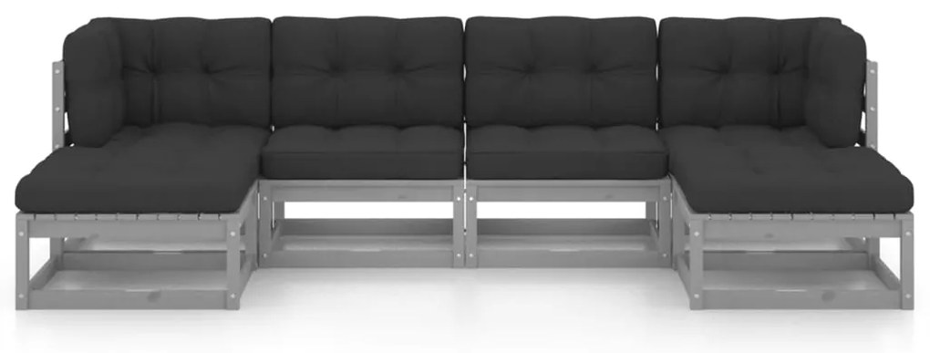 6 pcs conjunto lounge de jardim + almofadões pinho maciço cinza