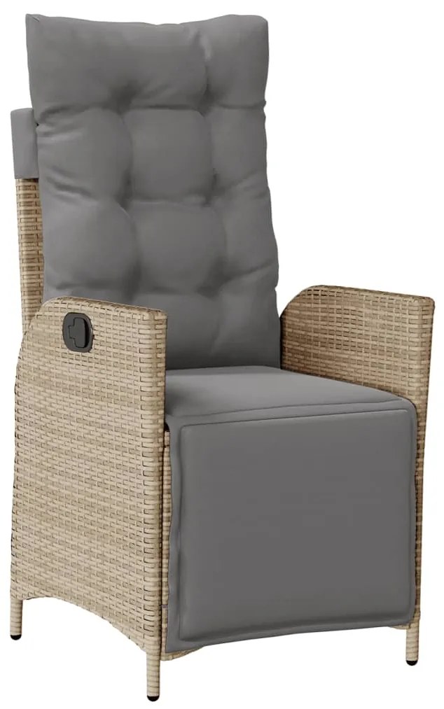 3 pcs conj. jantar jardim c/ almofadões vime PE bege misturado