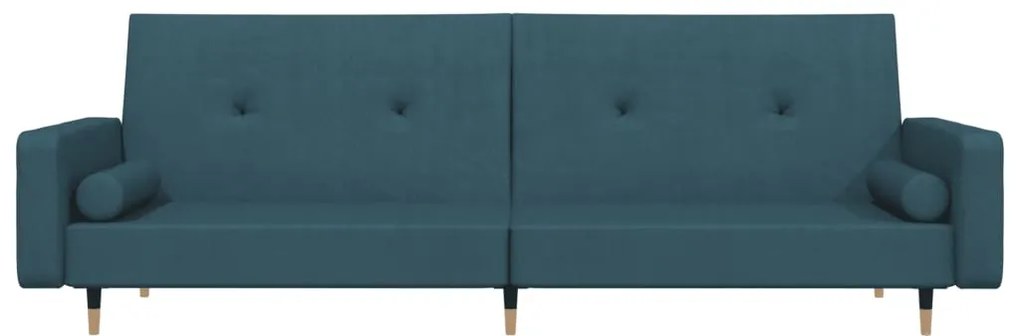 Sofá-cama 2 lugares com duas almofadas veludo azul