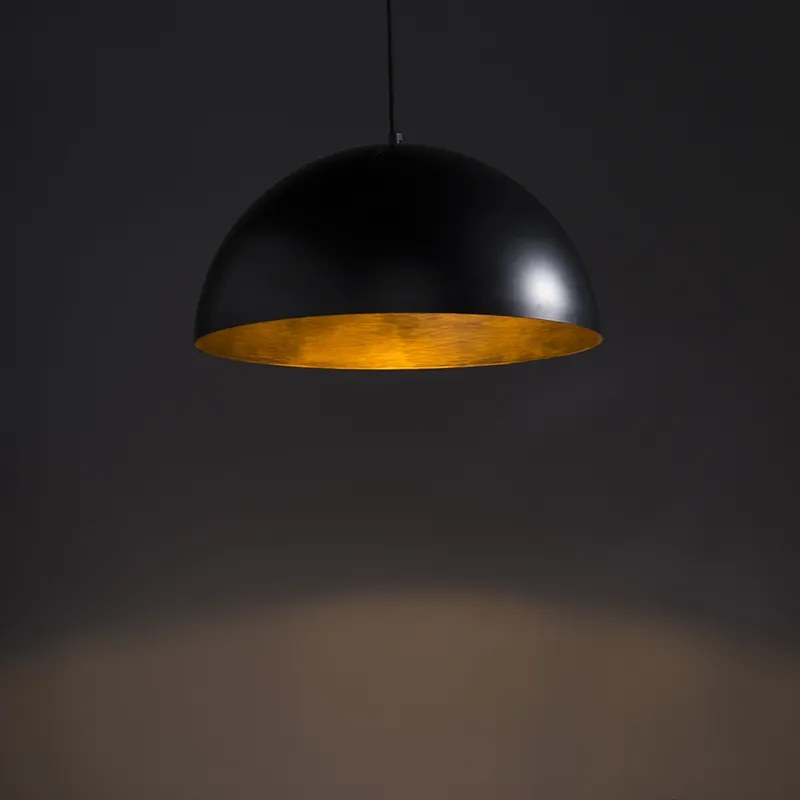 Candeeiro de suspensão industrial preto com dourado 50 cm - Magna Eco