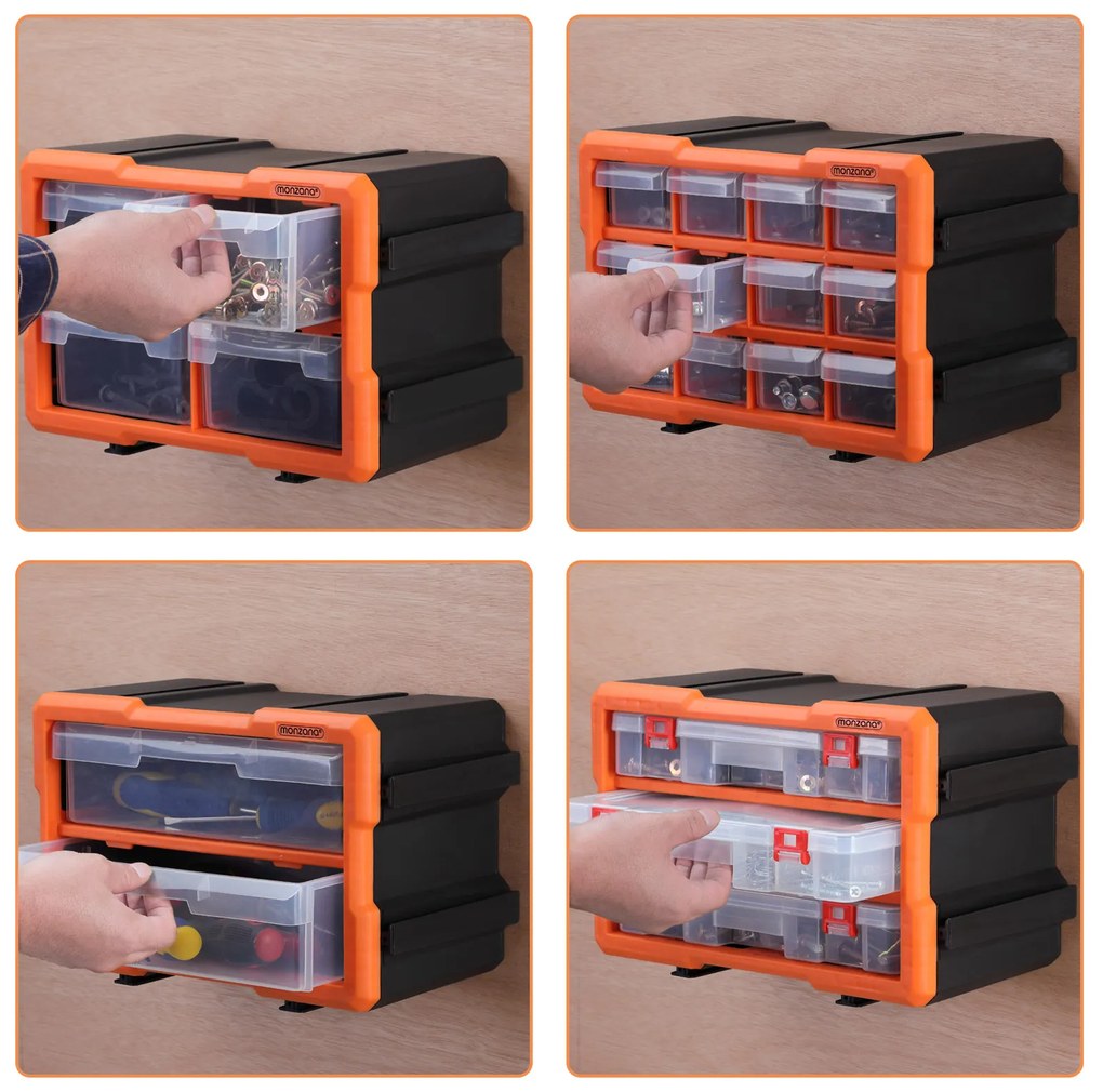 Organizador de ferramentas para casa e garagem 29,5 x 19,5 x 16 cm Laranja + Cinzento