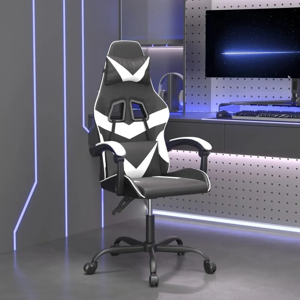 vidaXL Cadeira gaming couro artificial preto e branco