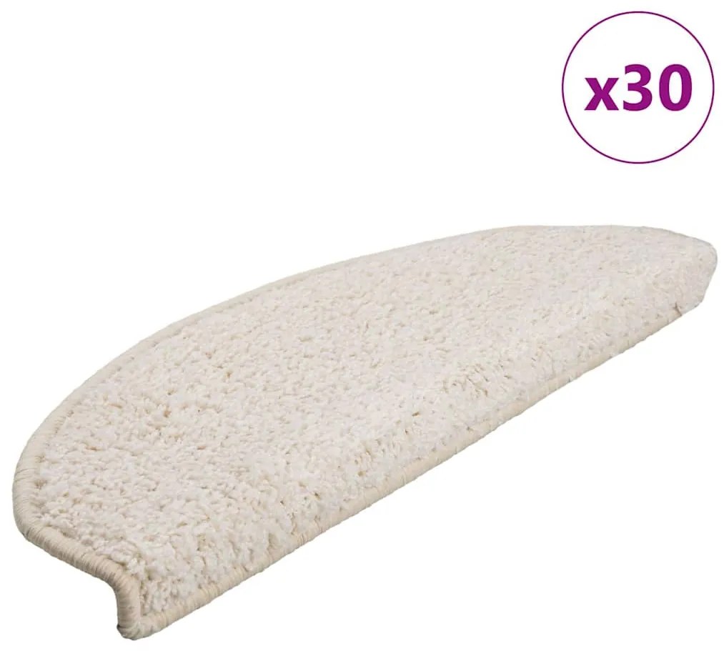 vidaXL Tapetes de escada 30 peças 65x21x4 cm branco semicircular grande