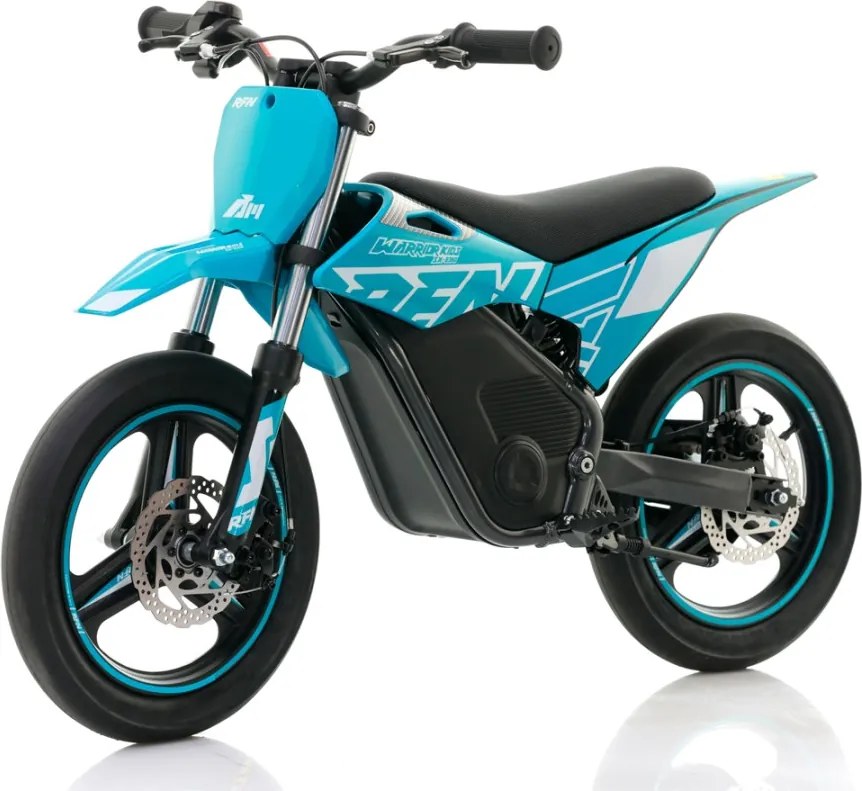 Mini moto elétrica para crianças velocidade até 30Km/h C/Limitador RFN SX-E350 WARRIOR 350W Supermotard 14/14” Azul Celeste