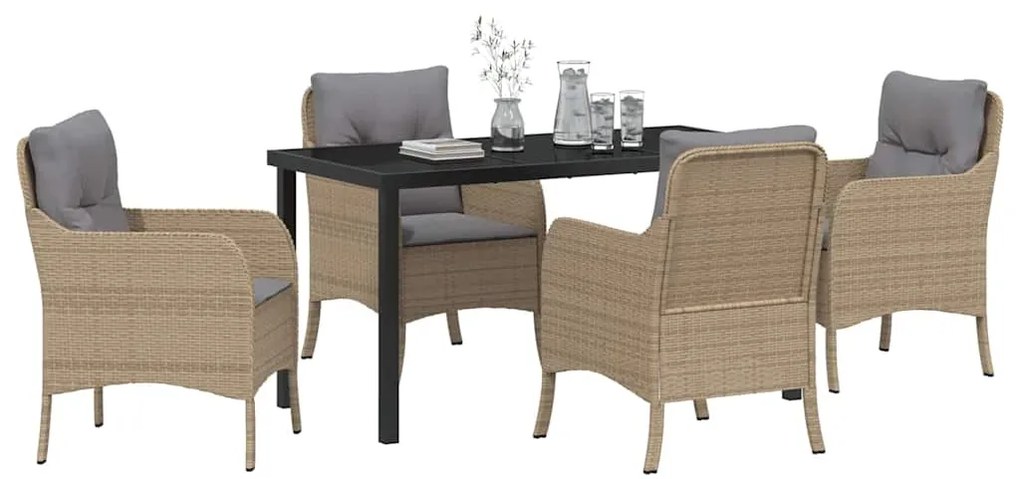 Conjunto de Jantar de Jardim com Almofadas Bege Vime PE