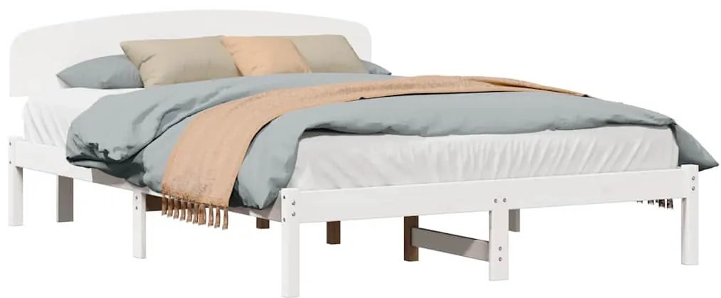Estrutura de Cama com Cabeceira Branca 140x200 cm Madeira Sólida de Pi