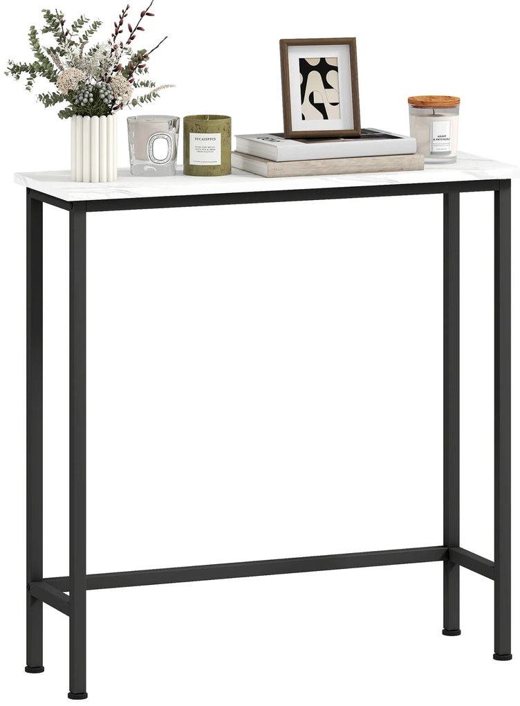 HOMCOM Mesa Consola Moderna Consola Estreita com Superfície com Efeito Mármore e Estrutura de Metal para Entrada Sala de Estar 75x24x76 cm Branco e Preto