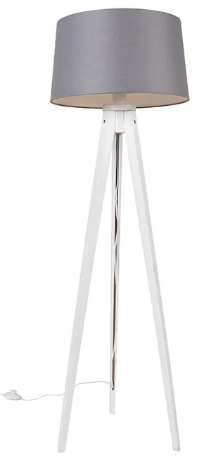 Tripé moderno branco com cúpula de linho cinzento escuro 45 cm - Tripod Classic