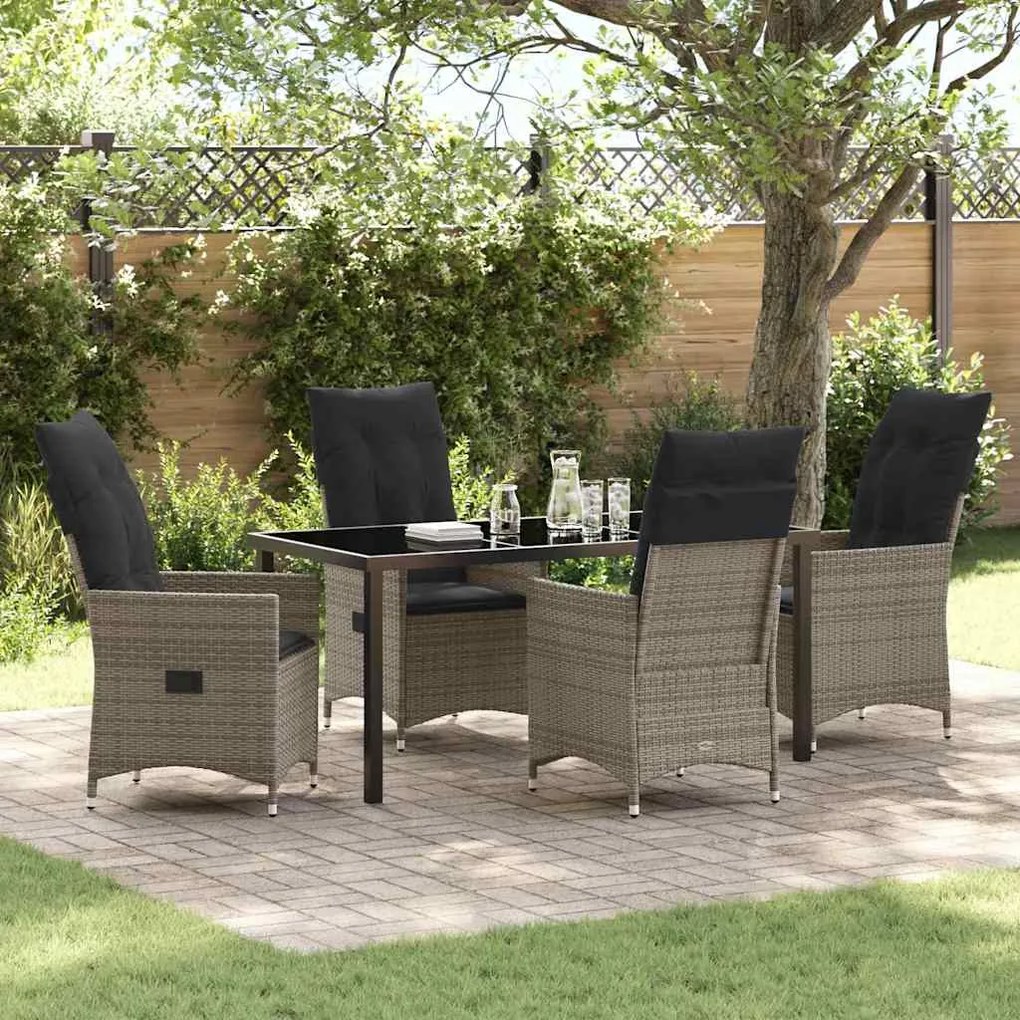 vidaXL Conjunto de Jantar de Jardim com 5 Peças e Almofadas Cinza em Rattan de Polipropileno
