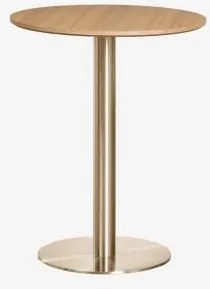 Mesa De Bar Redonda Em Mdf Xiren Ø60 Cm & Castanho Madeira Natural - Dourado Escovado - Sklum