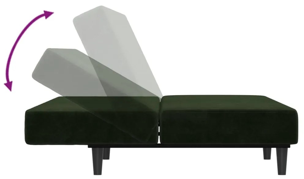 Sofá-cama de 2 lugares veludo verde-escuro