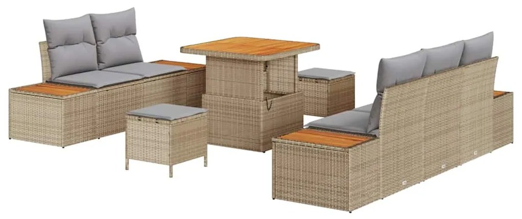 Conjunto de Sofás de Jardim de 8 Peças com Almofadas em Rattan Poliést