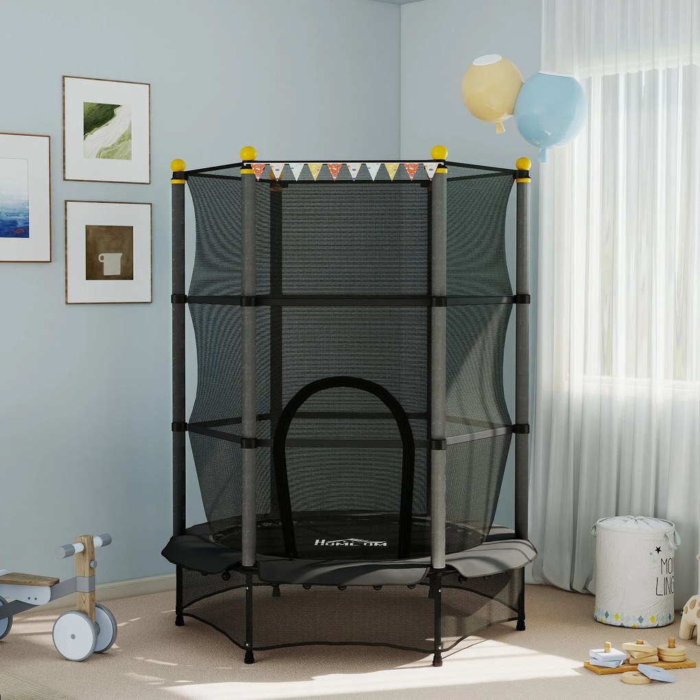 Trampolim infantil Ø 1,40 × 1,90 m (altura) Rede de segurança Porta com fecho de correr Proteção para molas 6 postes almofadados Incluído Preto