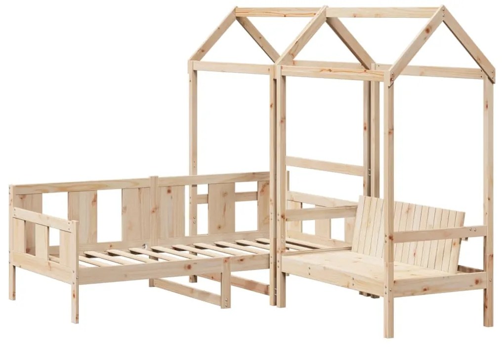 Conjunto de sofá-cama e banco c/ telhado 90x200 cm pinho maciço