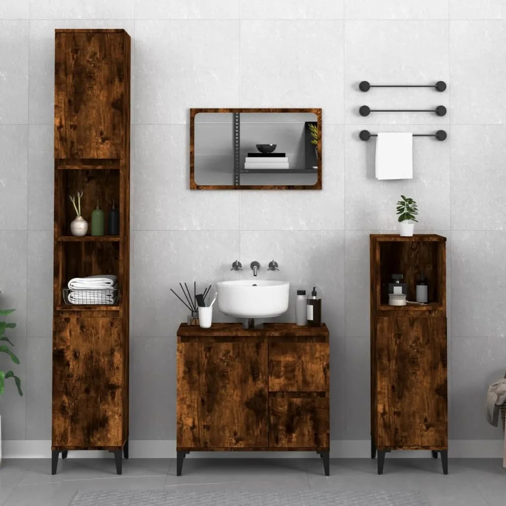 vidaXL Armário WC 30x30x190 cm derivados de madeira carvalho fumado