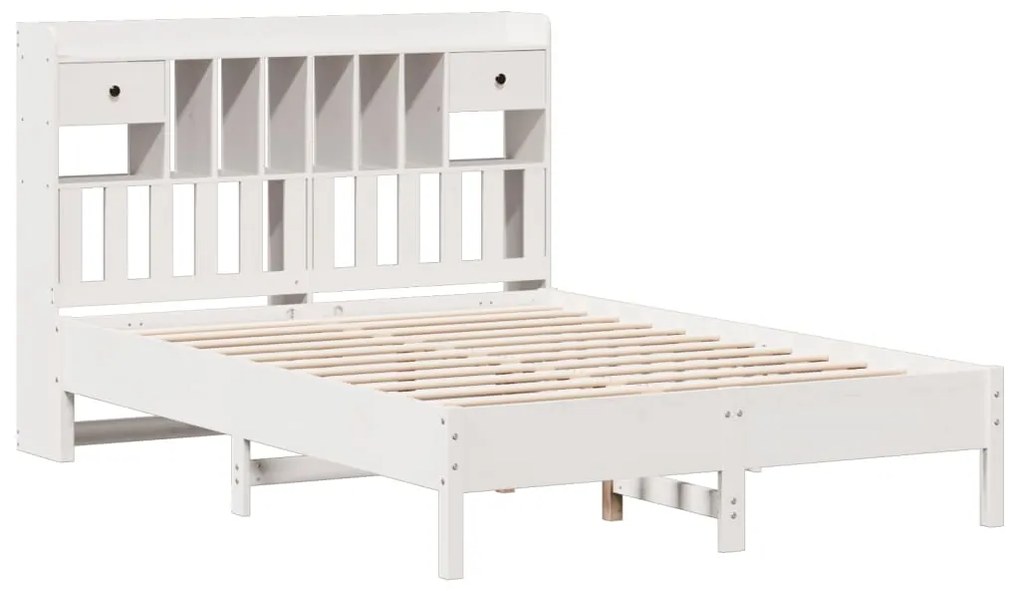 Cama com estante sem colchão 135x190 cm pinho maciço branco