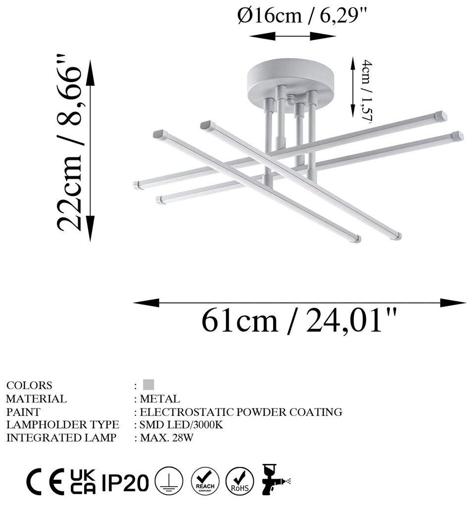 Candeeiro de Teto Exhaust – Cinzento Nardo – 61 cm x 22 cm
