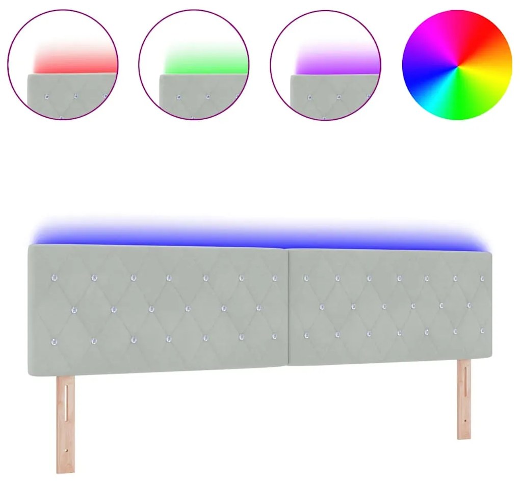 Cabeceira LED com botão de cristal, acolchoada em cinza claro de 90 cm