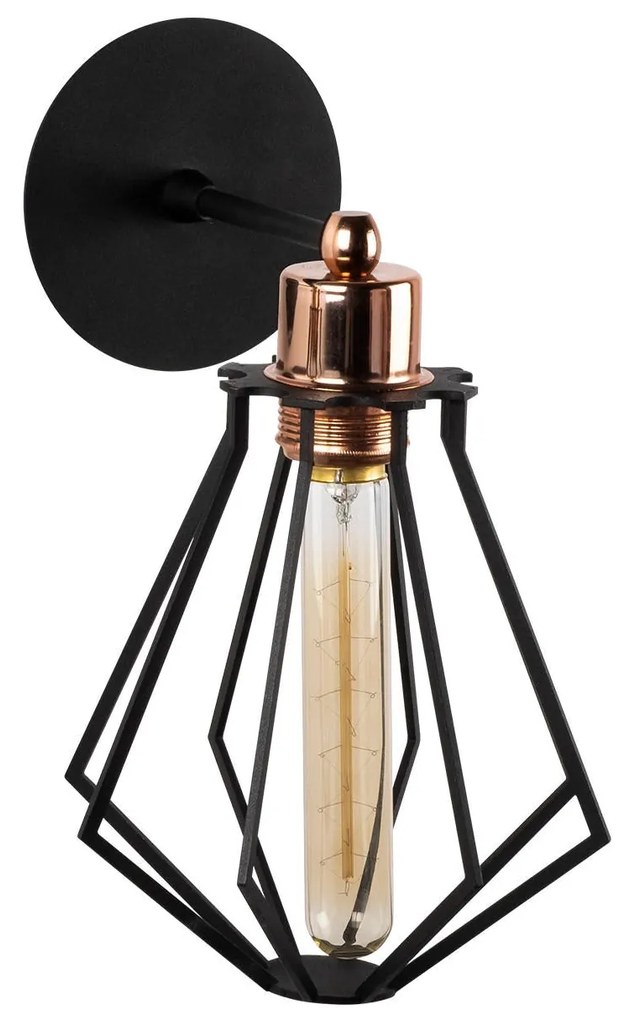 Aplique de Parede Oylat – Preto e Bronze – Diâmetro 18 cm, Altura 30 c