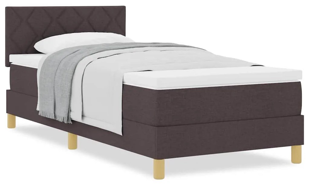 Cama Box Spring com Colchão Castanho Escuro 100x200 cm Tecido