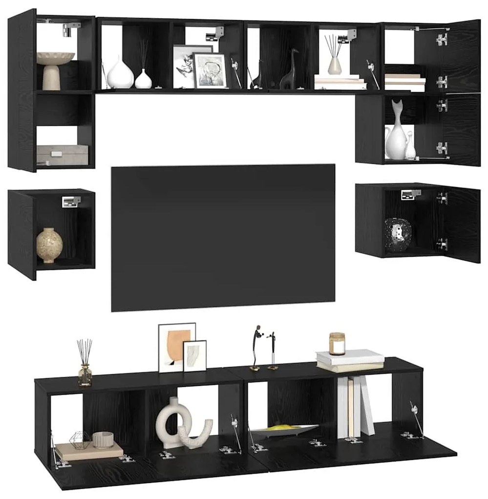 Conjunto de móvel de TV 8 pcs Carvalho Preto 80 x 30 x 30 cm