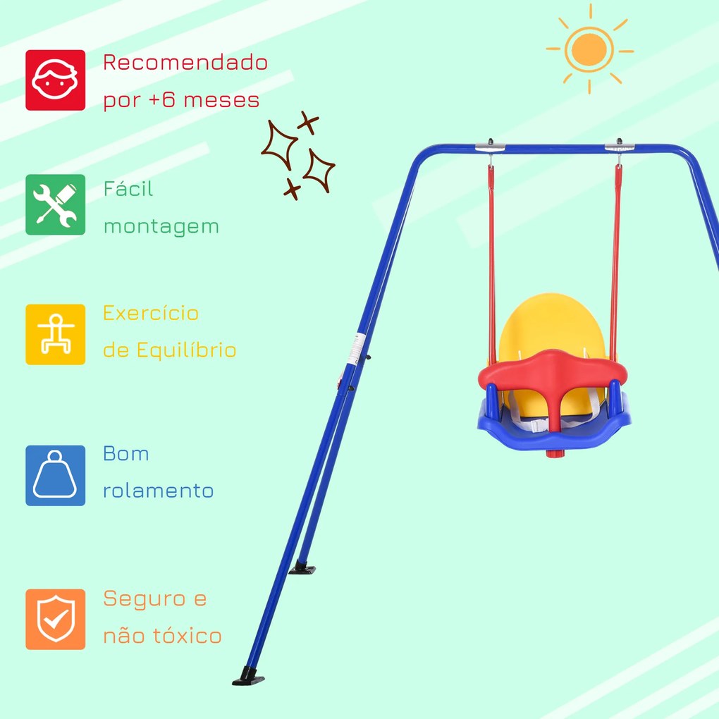 Outsunny balanço para crianças acima de 6 meses com suporte de metal e cinto de segurança com fivela para exterior máx. 30kg 140x110x120cm Multicolor
