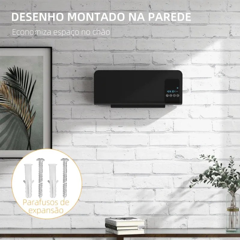 Aquecedor Elétrico de Parede - Preto - 54,5x12x21,5 cm - ABS - 1000W/2