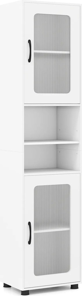 Armário alto e estreito de casa de banho 40 x 30 x 170 cm com 2 portas semitransparentes, 2 compartimentos e prateleira ajustável para cozinha e sala,