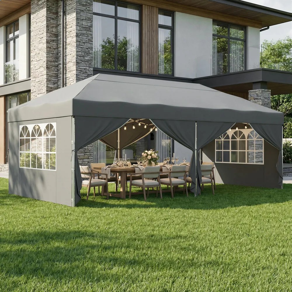 Tenda dobrável de 6 x 3 m, com paredes laterais, resistente, pavilhão para jardim, eventos, feiras cinzenta