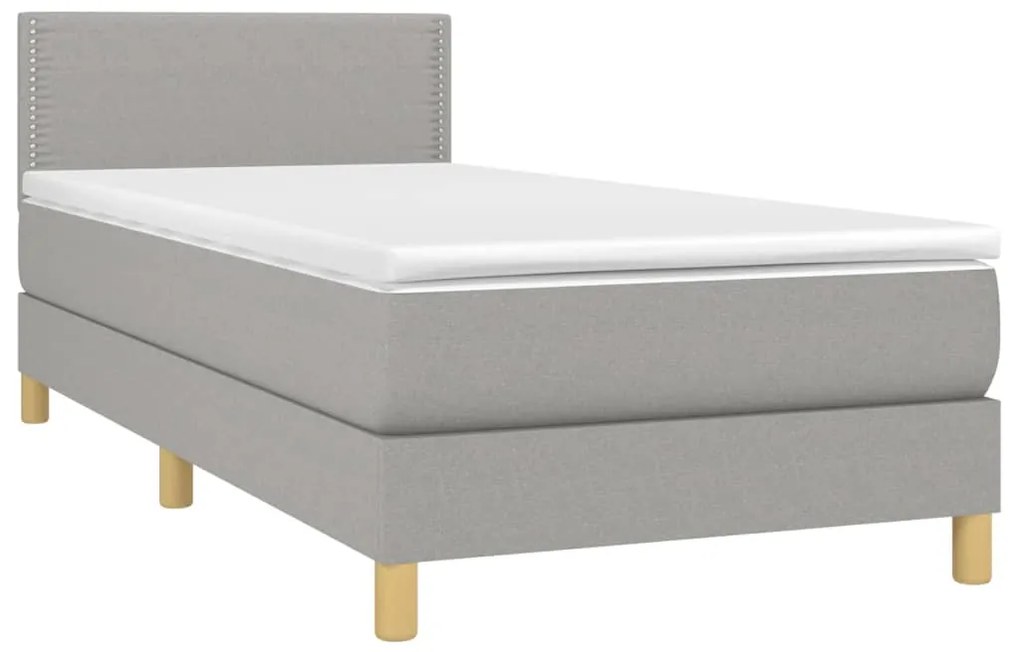 Cama box spring c/ colchão e LED 90x190 cm tecido cinza-claro