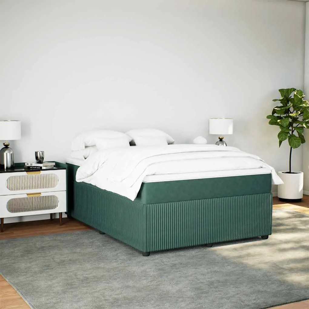 Cama com molas/colchão 140x200 cm veludo verde-escuro