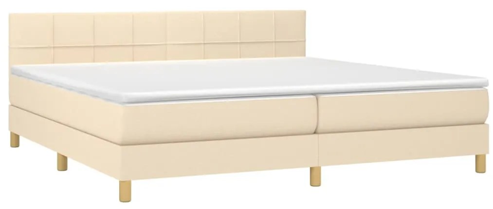 Cama box spring c/ colchão e LED 200x200 cm tecido cor creme