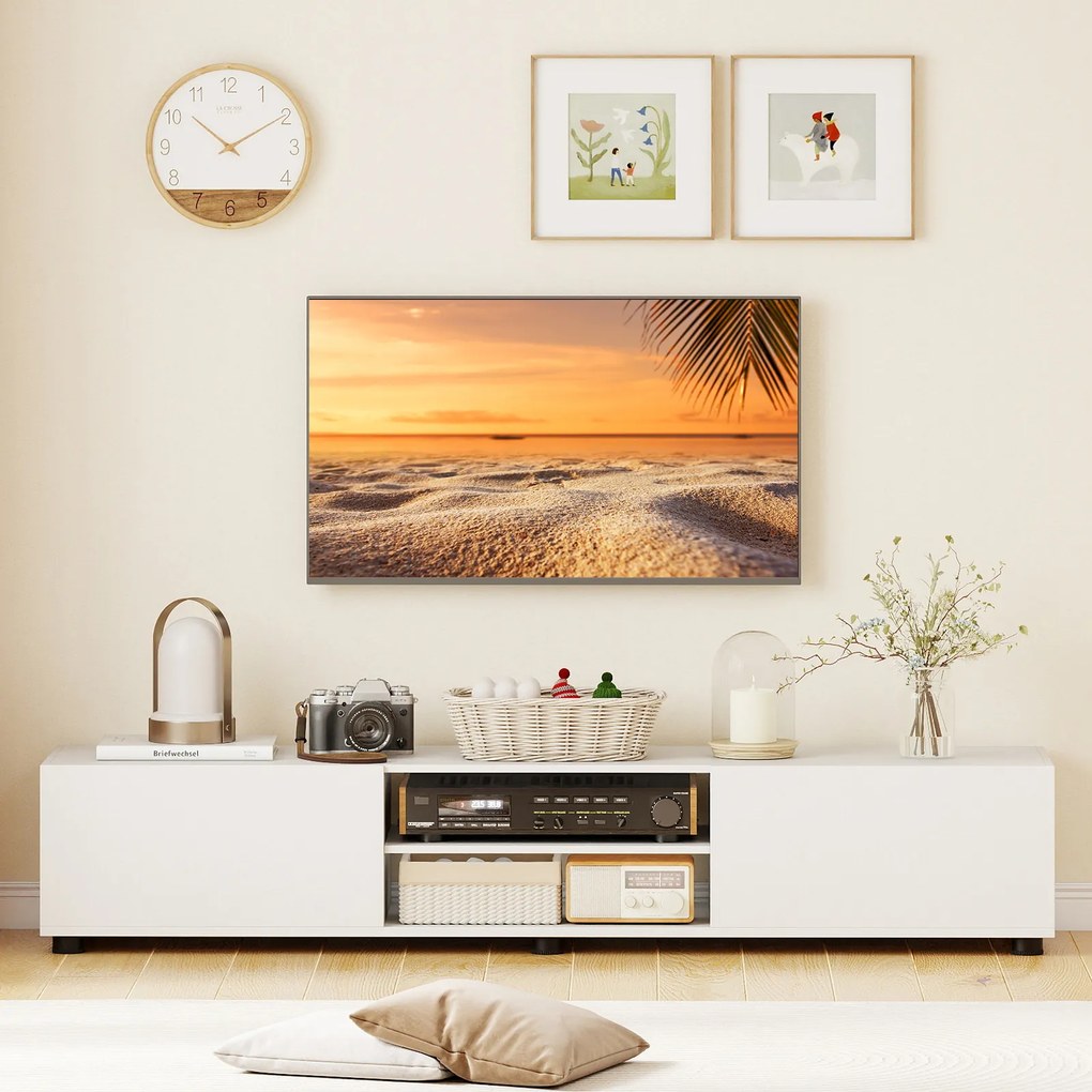 Móvel para TV, 160 x 35 x 30 cm, Com Estantes Abertas e Portas, Branco
