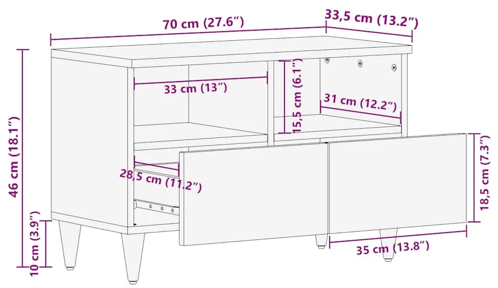 Móvel de TV 70x33,5x46 cm madeira de mangueira maciça