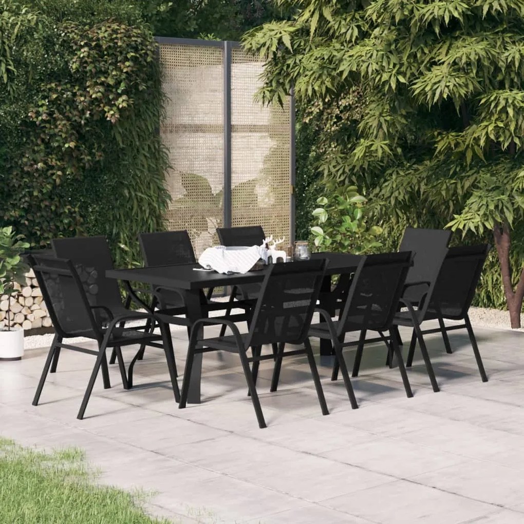 vidaXL 9 pcs conjunto de jantar para jardim preto