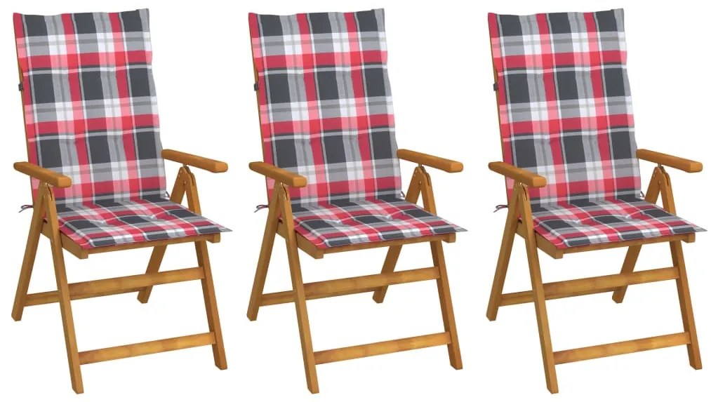 vidaXL Cadeiras de jardim dobráveis c/ almofadões 3 pcs acácia maciça