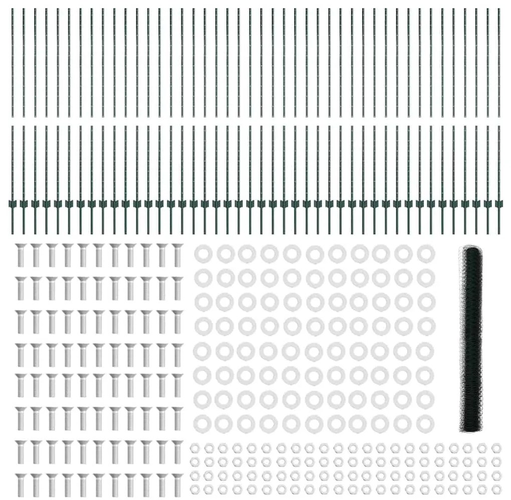 Postes de Cerca vidaXL 11 pcs Canal U Verde 160 cm Aço