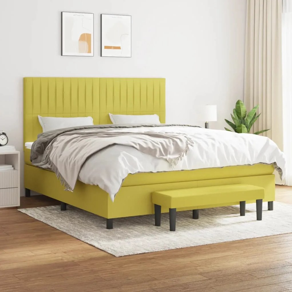 vidaXL Cama com molas/colchão 180x200 cm tecido verde-claro
