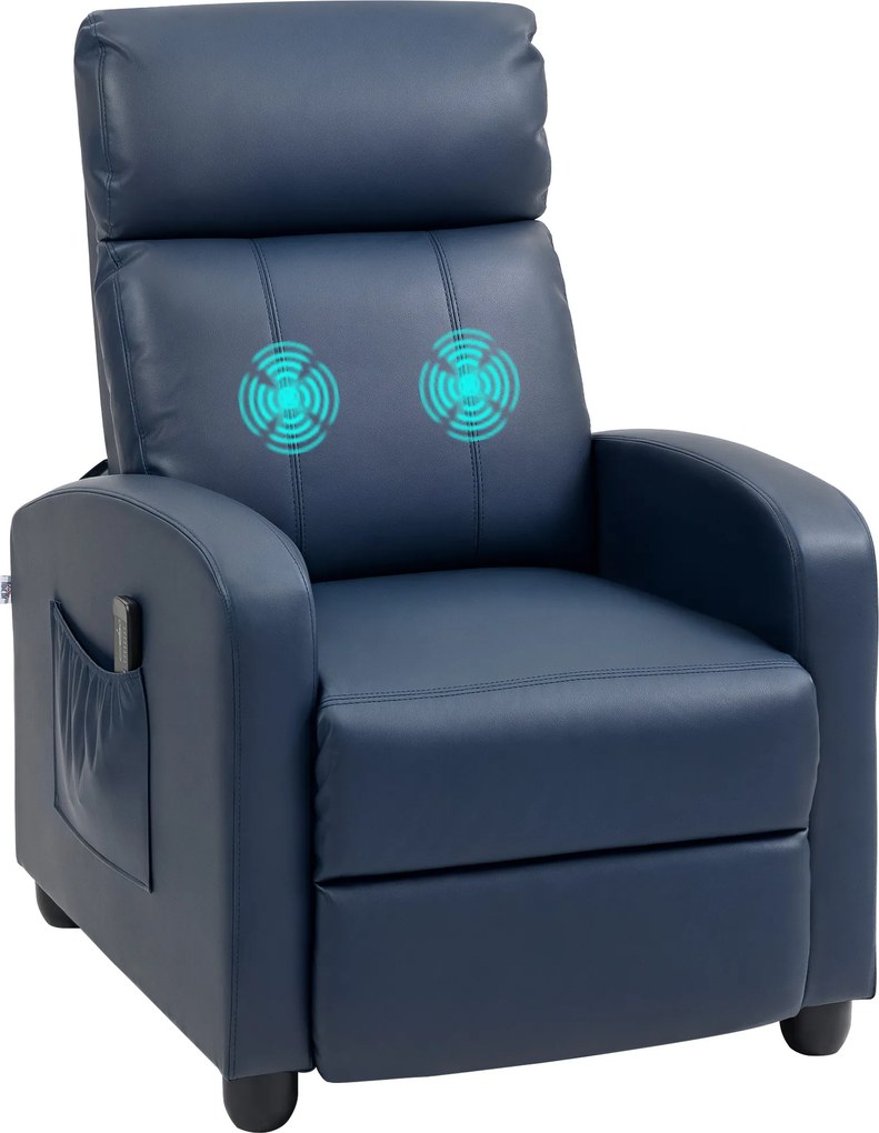 Poltrona de Massagem Reclinável com 2 Zonas de Massagem 8 Programas e 5 Níveis de Intensidade 68x88x98 cm Azul Escuro