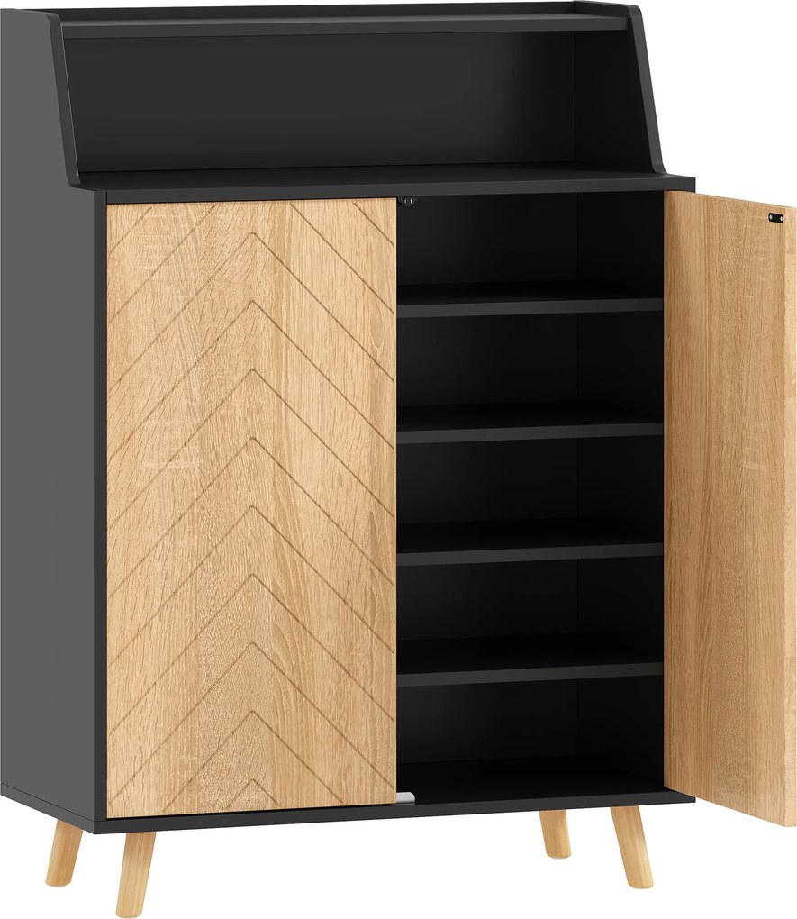 HOMCOM Sapateira para Entrada com Prateleiras Ajustáveis para 15 Pares de Sapatos 75x35x104 cm Preto e Madeira | Aosom Portugal