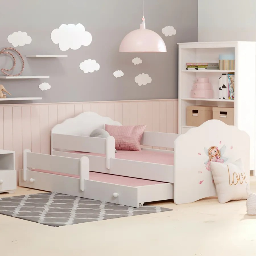 Cama infantil dupla branca Wave fada 160x80 - colchão e estrado incluído
