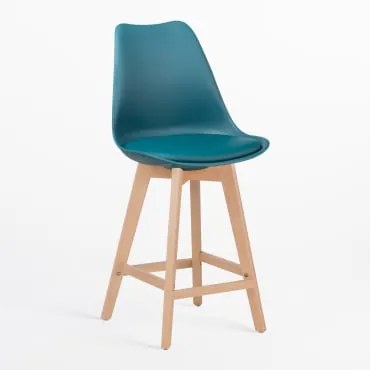Pacote De 2 Bancos Altos De 65 Cm Com Almofada Em Couro Sintético Nórdico Azul Turquesado Intenso - Sklum